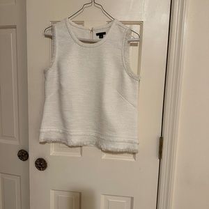 Skirt Set Ivory sleeveless boucle top with fringe trim